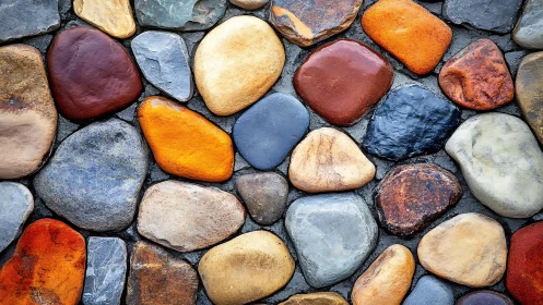 Colorful natural stone mosaic pattern with polished smooth surface.
