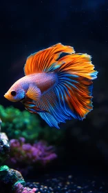 Glowing betta fish drifting through a calm underwater dream.