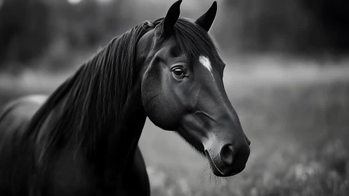 Monochrome equine portrait isolates form through shallow depth