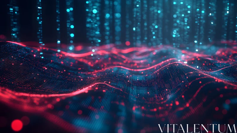 Abstract digital landscape of glowing data waves in neon style.