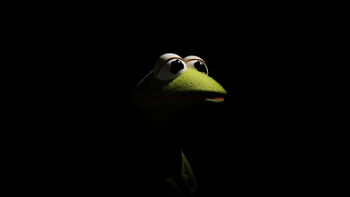 Melancholy frog silhouette caught in a lone stage spotlight.