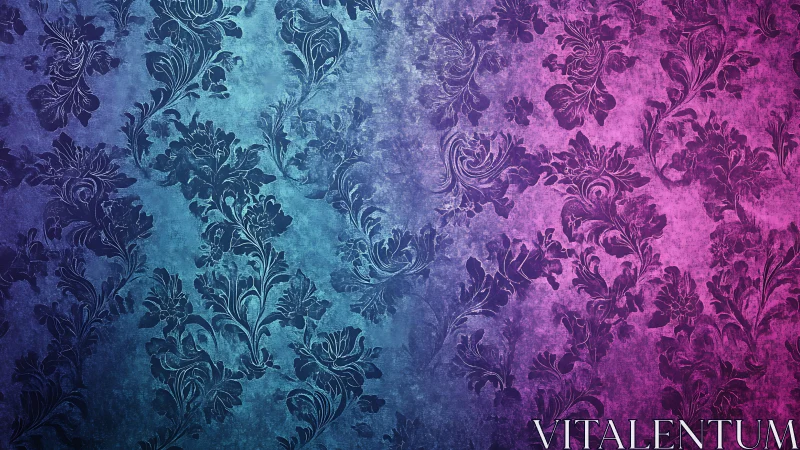 Gradient damask floral wallpaper with grunge texture treatment.