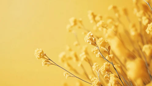 Yellow baby's breath flowers against solid yellow background.
