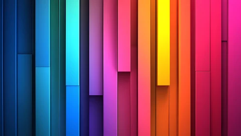 Vertical neon panels form a luminous rainbow gradient wall.