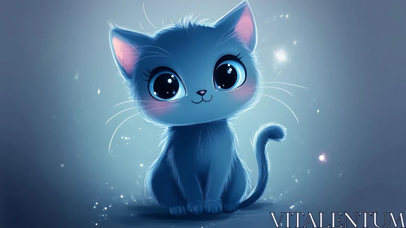 Luminescent Felinoid Character with Oversized Ocular Elements and Ethereal Illumination