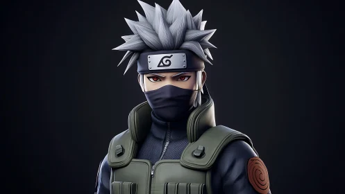 Stylized tactical shinobi portrait with cel-shaded armor rig.