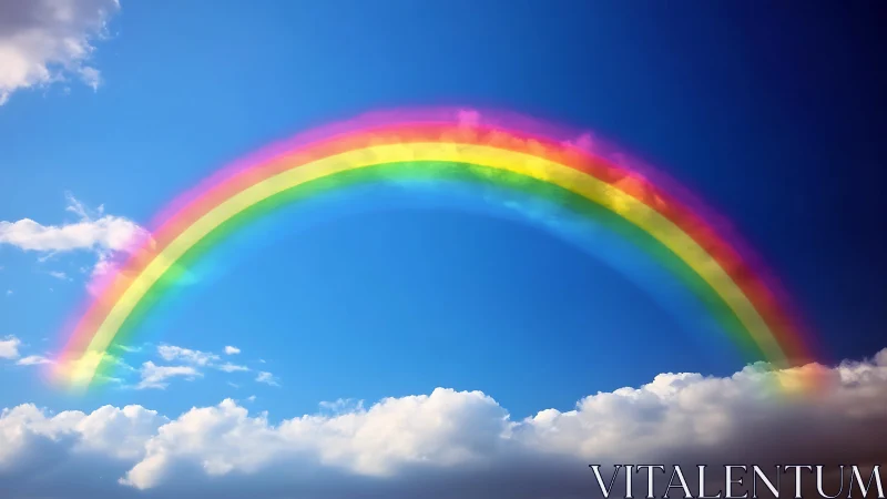 Vivid atmospheric rainbow arching above cumulus cloud band