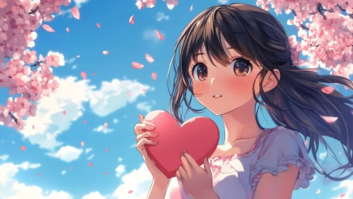 Blushing sky confides in girl cradling a quiet pink heart