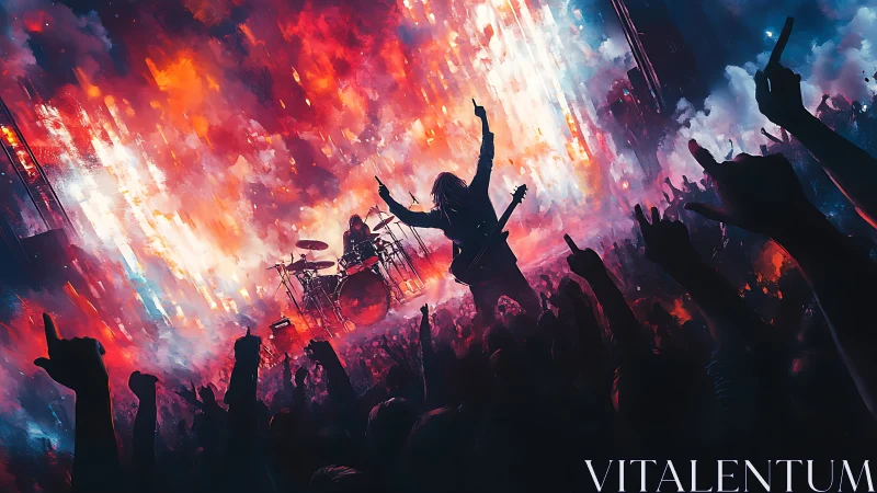 Digital painting of rock concert stage with pyrotechnic light wall