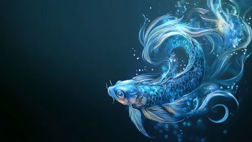 Celestial koi comet swirling through luminous midnight waters.