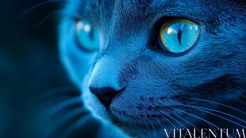 Feline Portrait: Turquoise Eyes and Chromatic Lighting Study.
