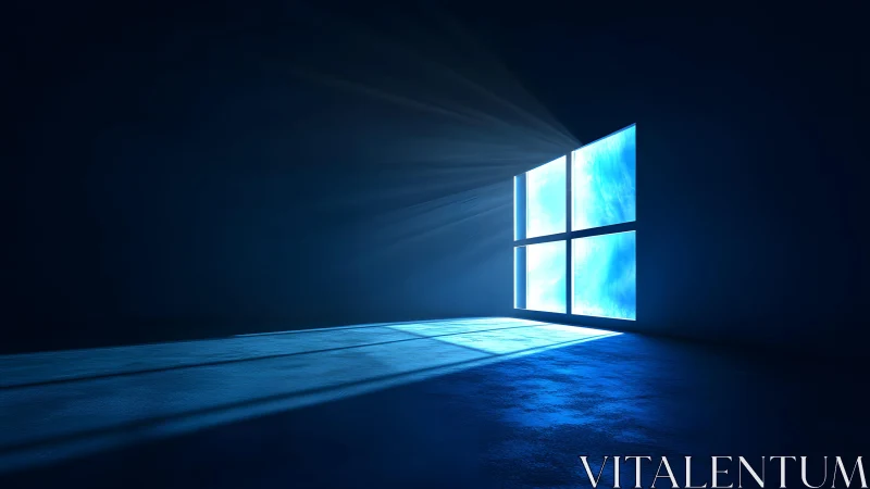 Blue Light Streaming Through Window in Minimalist Dark Room.