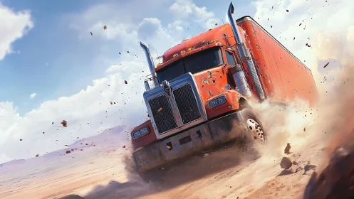 High-torque desert semi rig rendered with dynamic motion physics.
