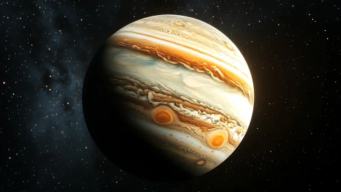 Majestic gas giant planet glows softly against deep space
