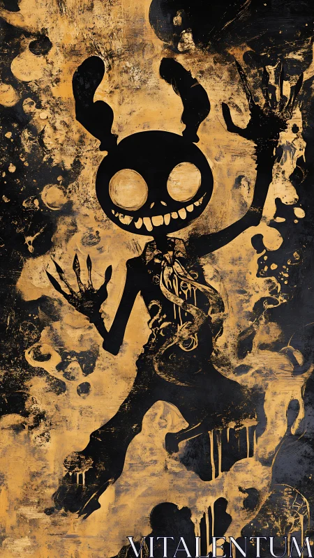 Silhouette rabbit creature with exposed ribs on textured wall