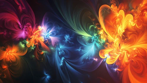 Radiant fractal blooms swirling through prismatic darkness.