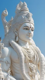 Monumental white Shiva statue under clear blue sky.