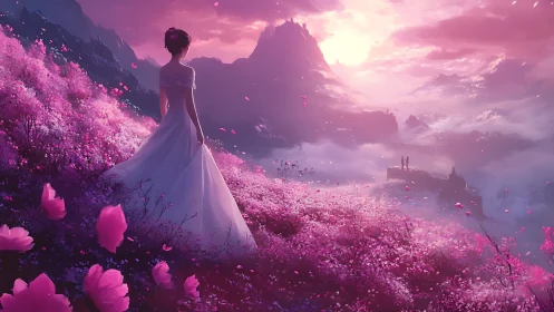 Twilight blossoms crown a mountainside where destinies diverge