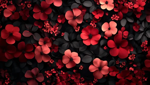 Red and Black Flowers in Dark 3D Digital Composition