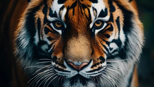 Golden-eyed tiger portrait with quietly powerful gaze.