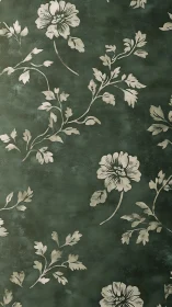 Muted green floral wallpaper with vintage vine pattern.