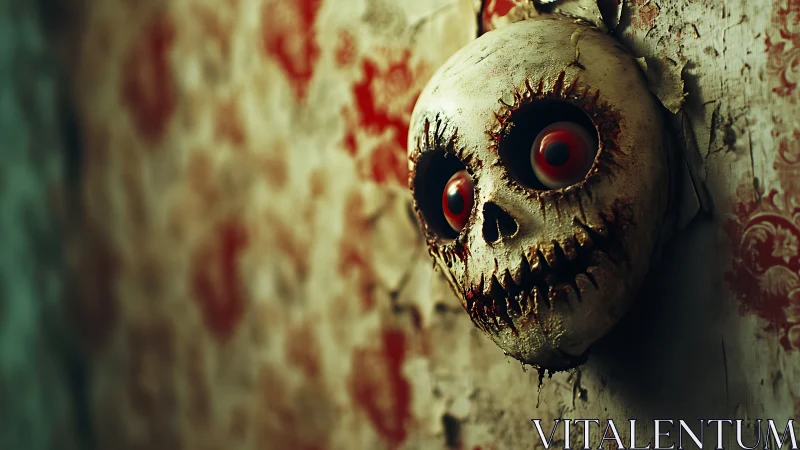 Digital horror skull relief with shallow focus wall install.