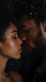 Intimate Moment. Two Faces Close in Dark Embrace.