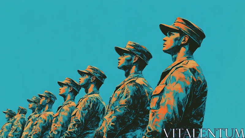 Bright ranks of soldiers gazing toward a shared horizon.