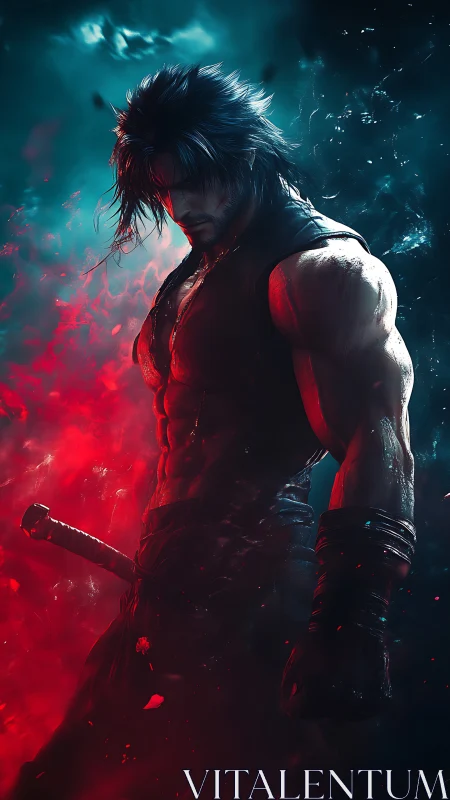 Stormlit ronin breathes fire and shadow in sculpted silence