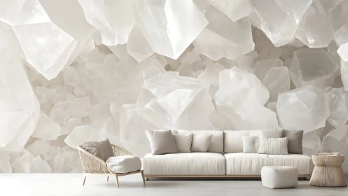 Neutral living room interior aligns with crystal wall graphic