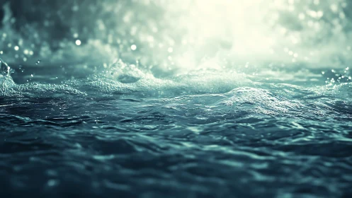 Surface waves roll across teal water under bright backlight.