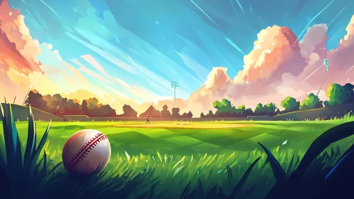 Digital illustration depicts baseball field under dynamic sky