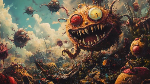 Whirling one-eyed monsters gleefully swarm a wild wasteland