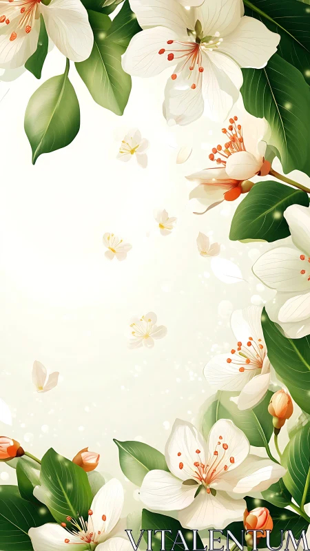 White Flowers with Red Stamens Border Frame