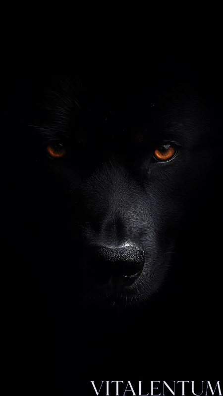 Midnight hound emerges, ember eyes carving through dark.