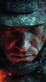 Thermal-lit tactical soldier portrait with cinematic intensity.