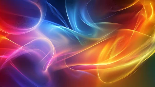 Multicolored abstract light waves on dark gradient background.