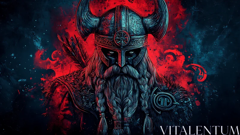 Viking warlord ignites crimson shadows in icy blue fury.