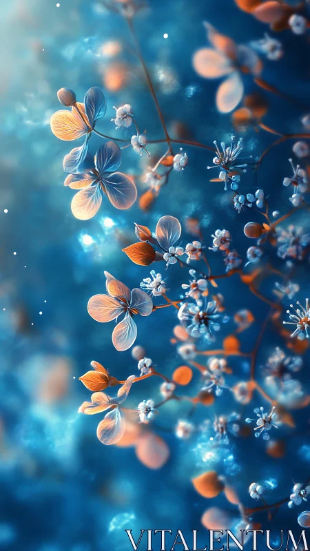 Luminous blooms suspended in blue ambient glow.