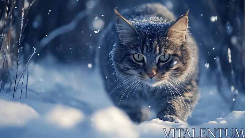 Arctic Prowler: Feline Frost and Winter's Watching Eyes.