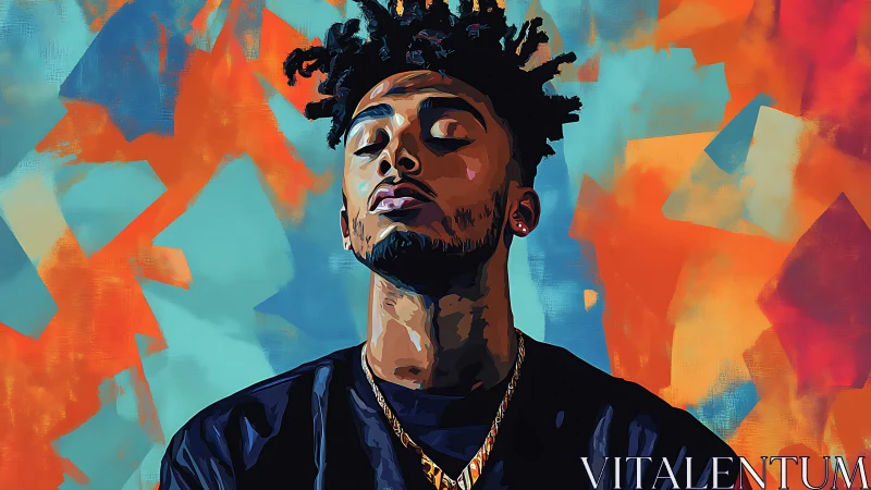 Portrait of relaxed man against bold abstract colors.