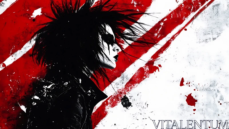 Storm-lit punk silhouette slices through wild red silence