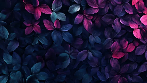 Neon gradient foliage pattern over deep indigo background.