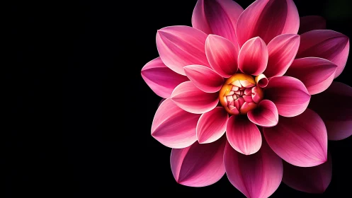 Pink Dahlia Bloom Against Black Background.