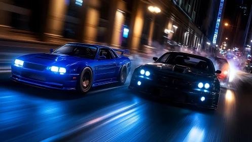 High-speed neon street race in cinematic 3D perspective.