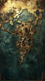 Golden fantasy world map glowing over deep teal seas.