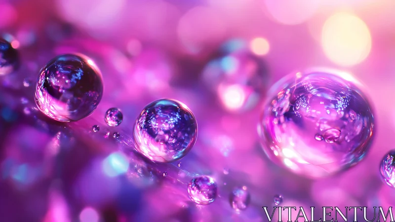 Prismatic dew orbs drifting through neon violet daydreams.