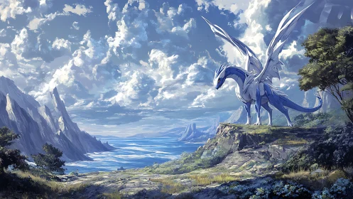 Skycrest dragon scouting a storm-bright sapphire coastline.