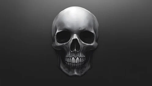 Realistic human skull digital illustration on dark background.