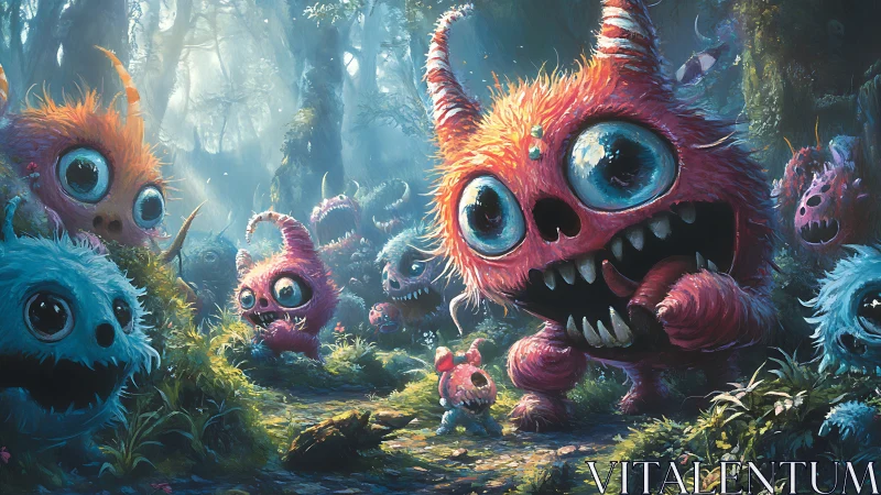 Furry one-eyed forest creatures occupy a dense woodland path
